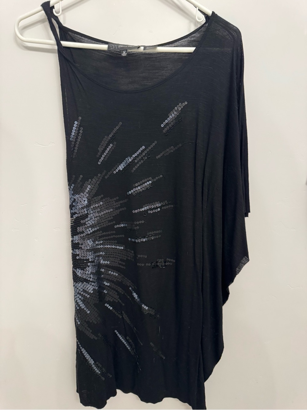 Miss Me Black One-Shoulder Sequin Accent Top